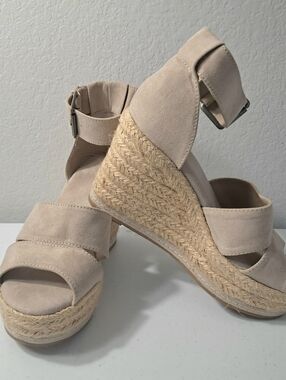 Nude Beige Suede Espadrille Wedge Sandals Women's Size 8.5 Summer Casual